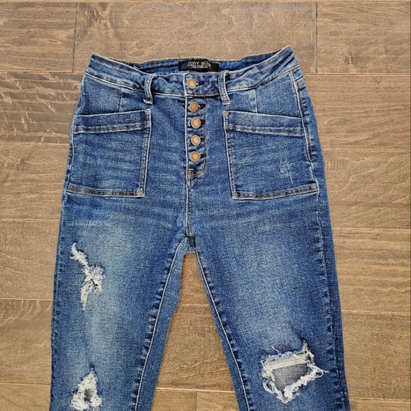 Judy Blue | Distressed Cargo Patch High Rise Skinny Jeans sz 28 - Picture 4 of 9